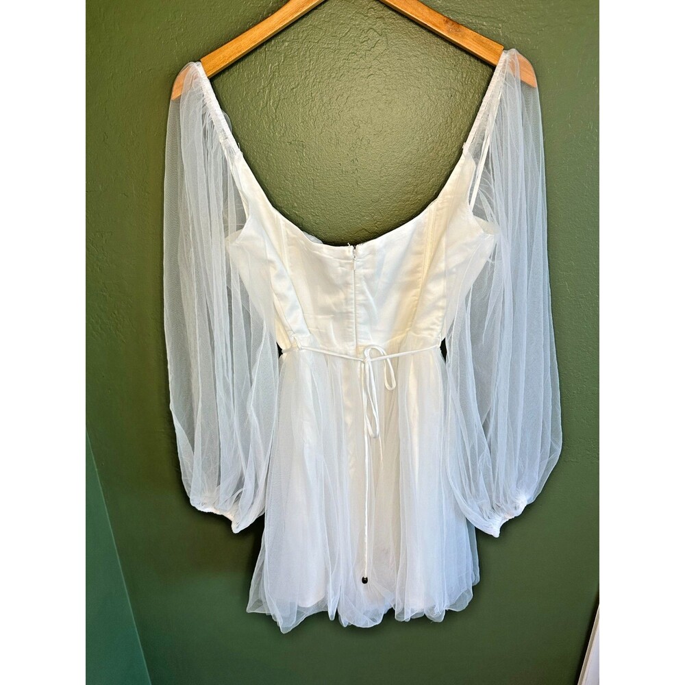 NWT Selfie Leslie Fairytale Dream XXL white mini dress sheer puff sleeve bridal - Picture 2 of 8